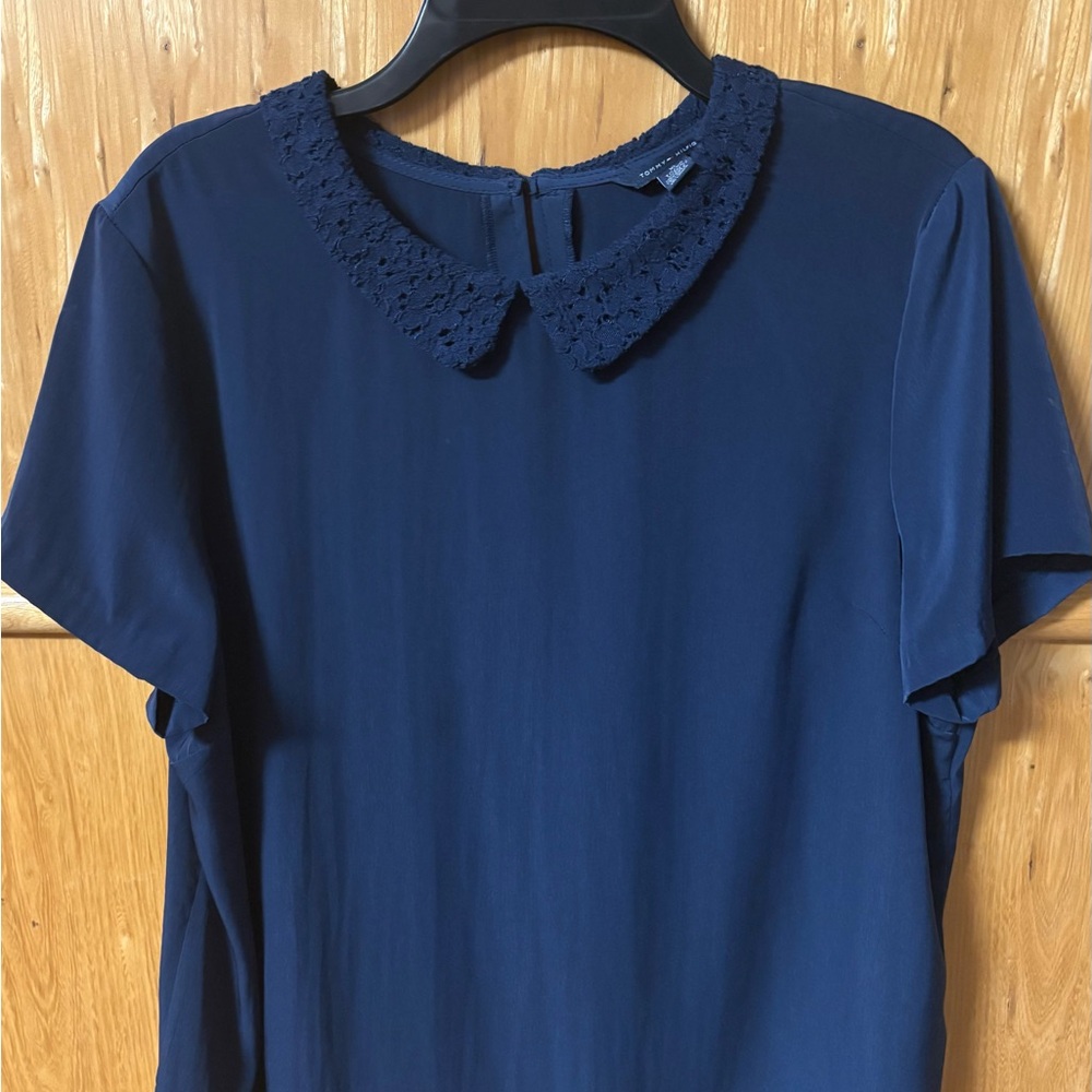 Tommy Hilfiger Dark Blue Blouse with Lace Peter Pan Collar